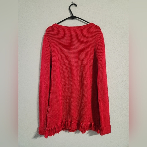 Brooks Brothers Women’s Red Knit Fringe Tassel Cotton Sweater size medium